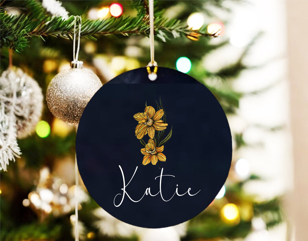 Birth month Flower Christmas ornament with name Custom name Holiday ornament Personalized name ornament Ornaments Birth month flower gifts