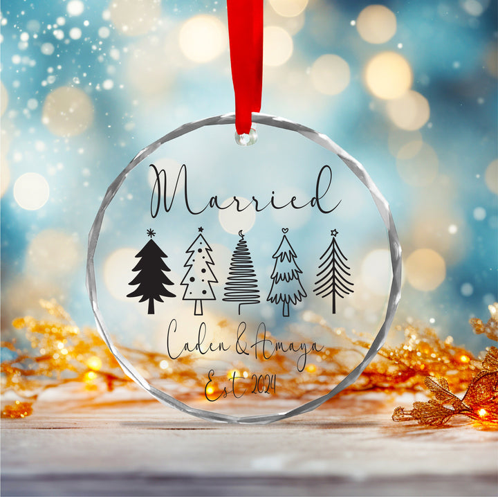 Personalized Married Couple Christmas Glass Ornament Gift