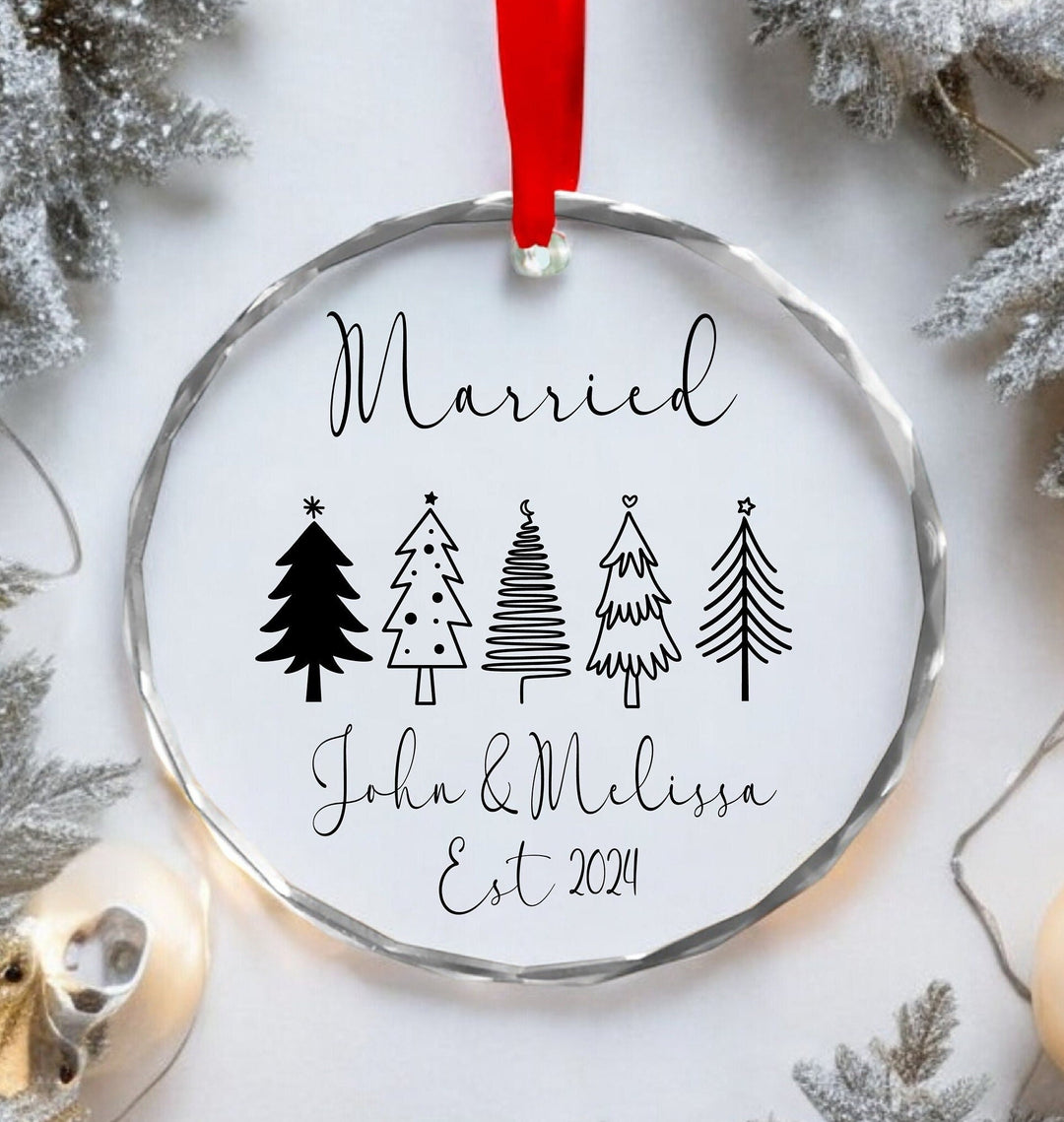 Personalized married Couple Christmas glass ornament Gift for couple Crystal ornament gift for newly weds Daughter in law gift Ornament