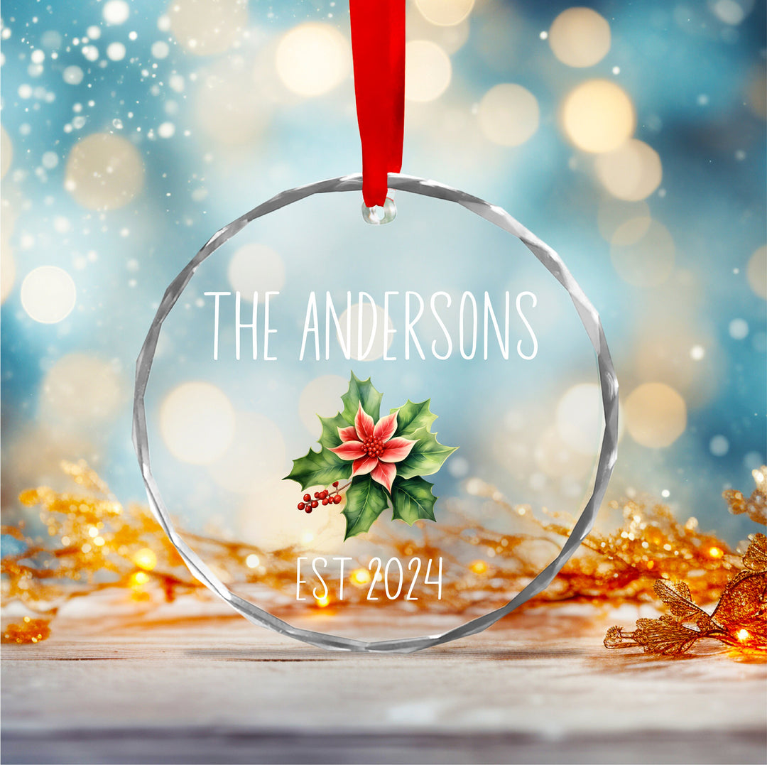 Personalized Last Name Christmas Glass Ornament Gift for Couple
