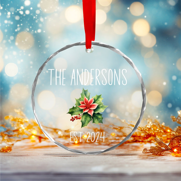 Personalized Last Name Christmas Glass Ornament Gift for Couple