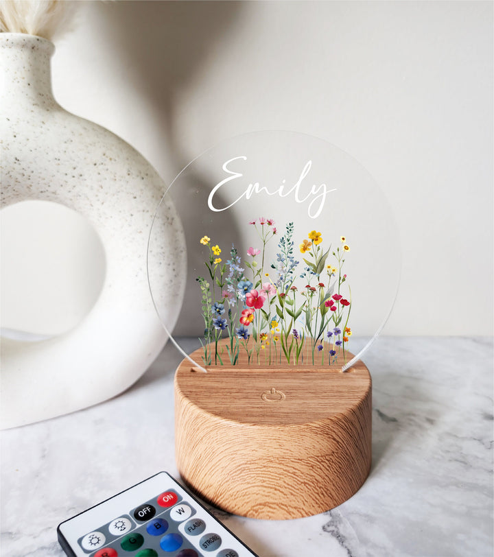 Personalized Floral Kids Night Light Custom Boho LED Decor