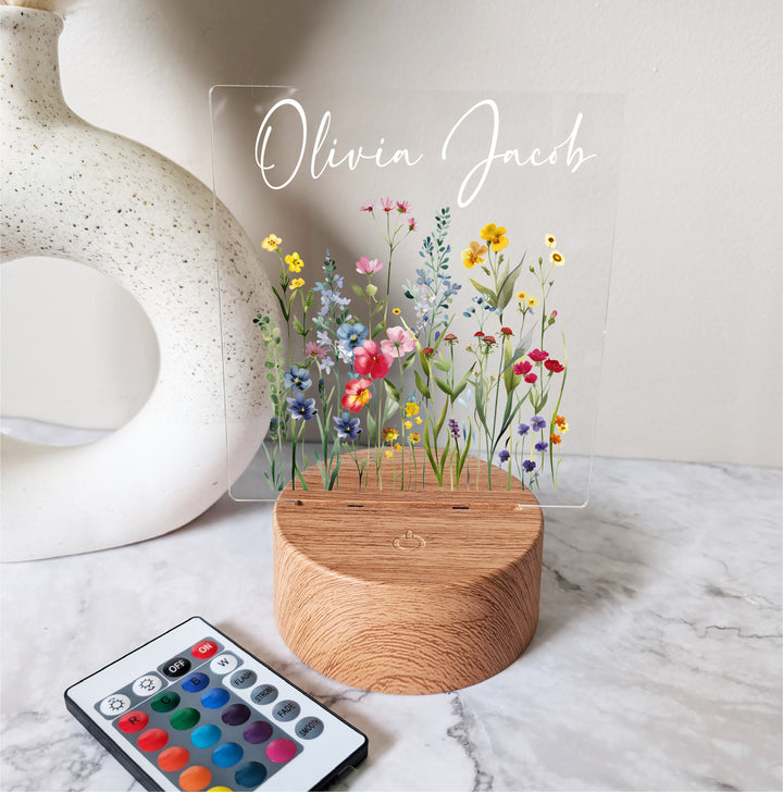 Personalized Floral Kids Night Light Custom Boho LED Decor