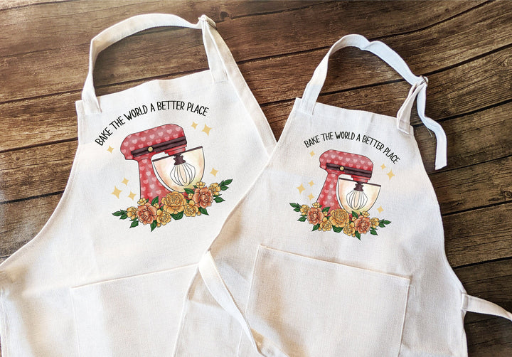 Bake The World Apron For Women Gift For Mom Grandma