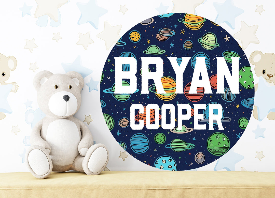 Personalized planet Name nursery sign decor Newborn wood name sign Custom baby room Round Wood Name Bedroom Decoration Boy nursery sign