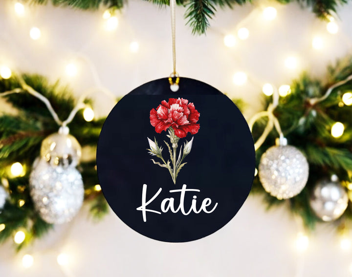Personalized Birth Month Flower Christmas Ornament Custom Name Holiday Ornament