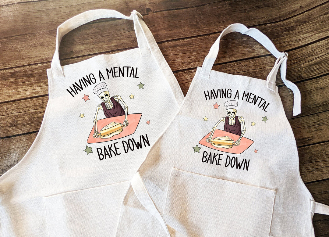 Funny having a mental bake down Apron for women gift for mom Skeleton baking kitchen linen apron with Baking women funny gift apron