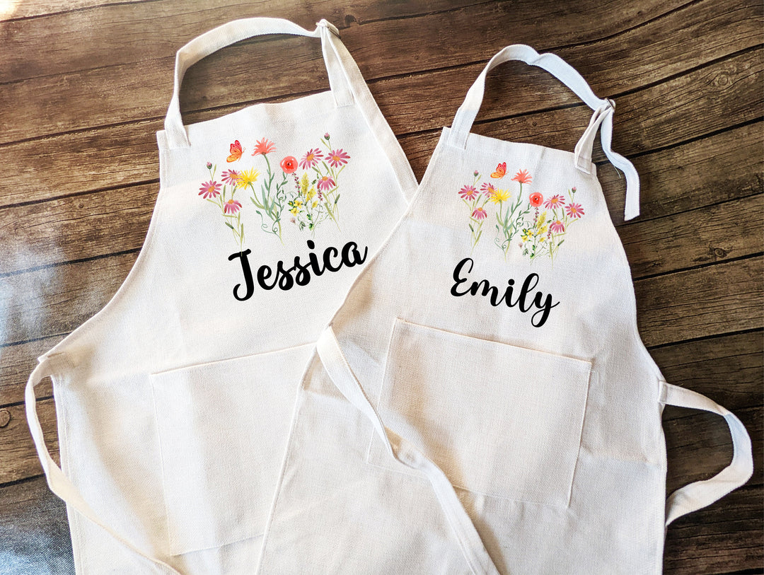 Custom floral apron for women Linen Apron kids Custom cooking baking Mommy and me&nbsp;Matching&nbsp;apron&nbsp;Kids Birthday gift aprons Party favors