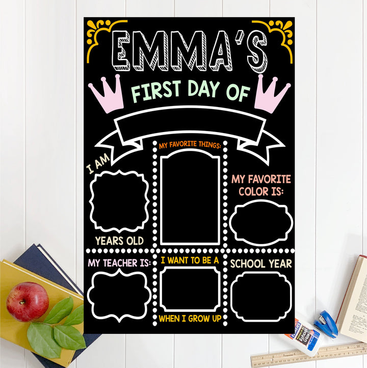 Princess First day school Sign Personalized First Day of School Sign Reusable Chalkboard name Sign 1st Day of Preschool back to school