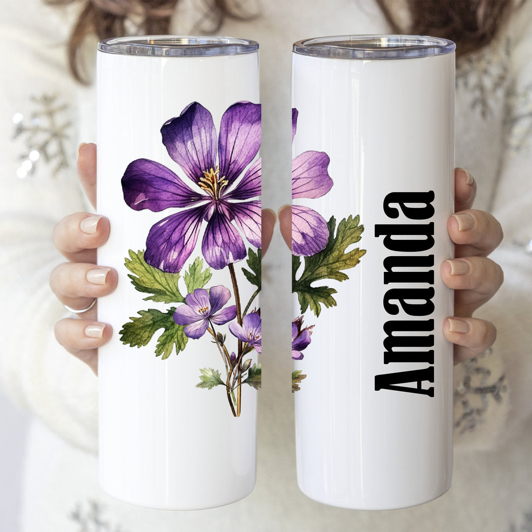 Personalized Birth month flower Cup Bridesmaid gift stainless steel tumbler with lid and straw Birthday&nbsp;Custom Birth flower gift for her