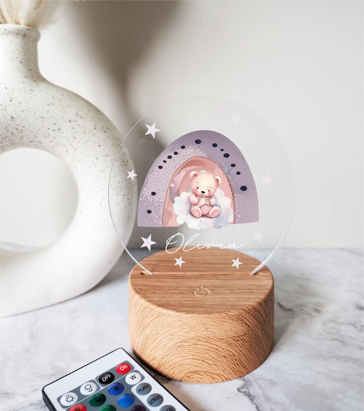 Personalized Teddy Bear LED Night Light 🧸 | Custom Name Acrylic Light with Stand 💡 Perfect Nursery Room Décor & Gift for Kids! 🎁