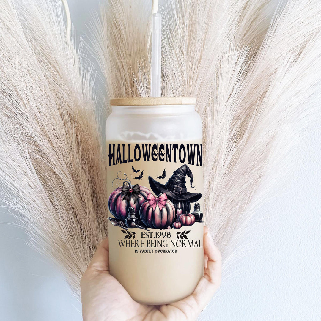 Halloween Town Ghost Iced Coffee Glass Cup with Lid