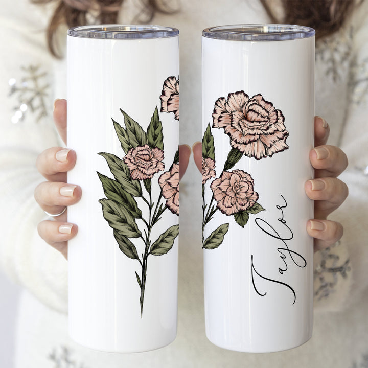 Personalized Birth flower Bridesmaid cup gift stainless steel tumbler with lid and straw Birthday gift for friend Custom Birth month tumbler