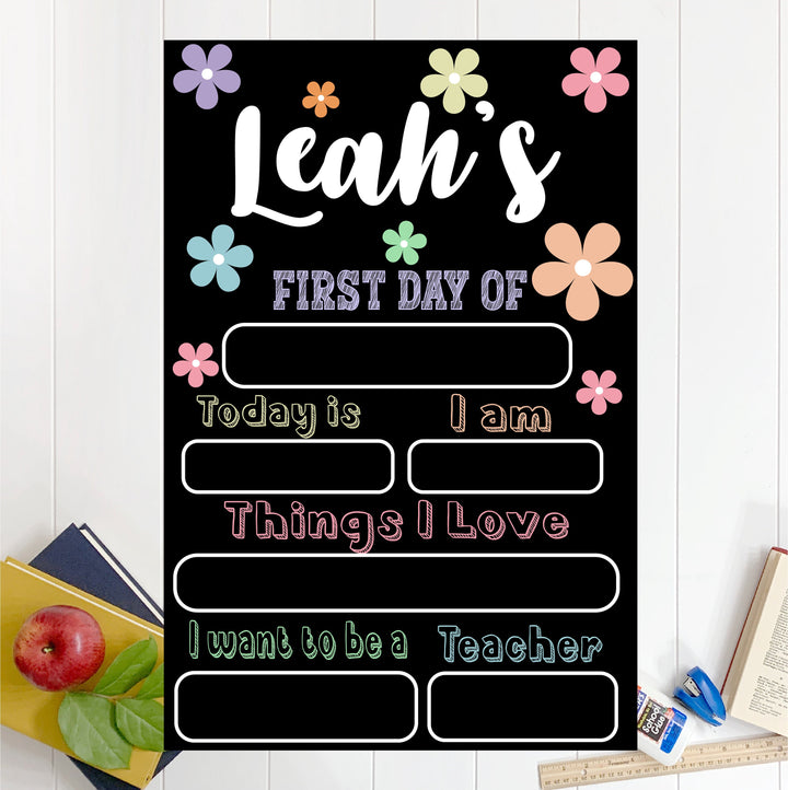 Floral First Day of School Sign Reusable Back to School Chalkboard name Sign 1st Day of Preschool Custom Kindergarten school Sign