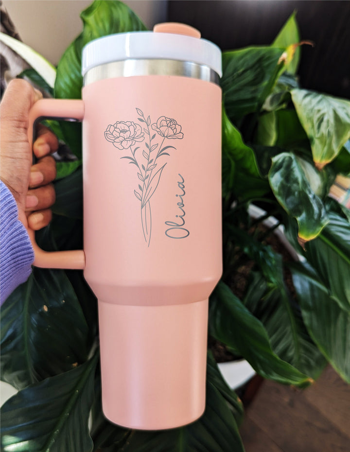 Custom Birth Flower Cup With Name 40 Oz Birthday Gift Tumbler