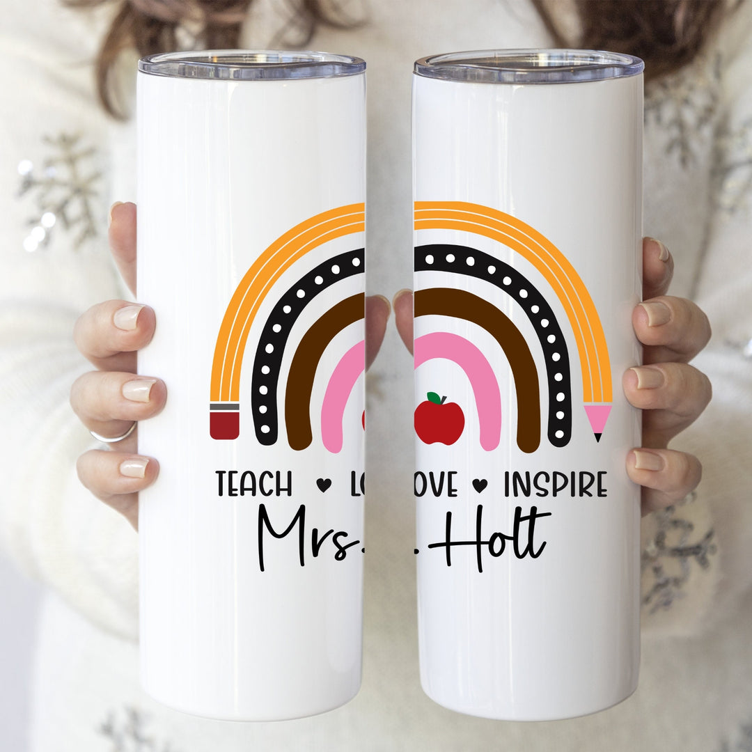 Teacher Gift Tumbler Custom Name Rainbow Stainless Cup