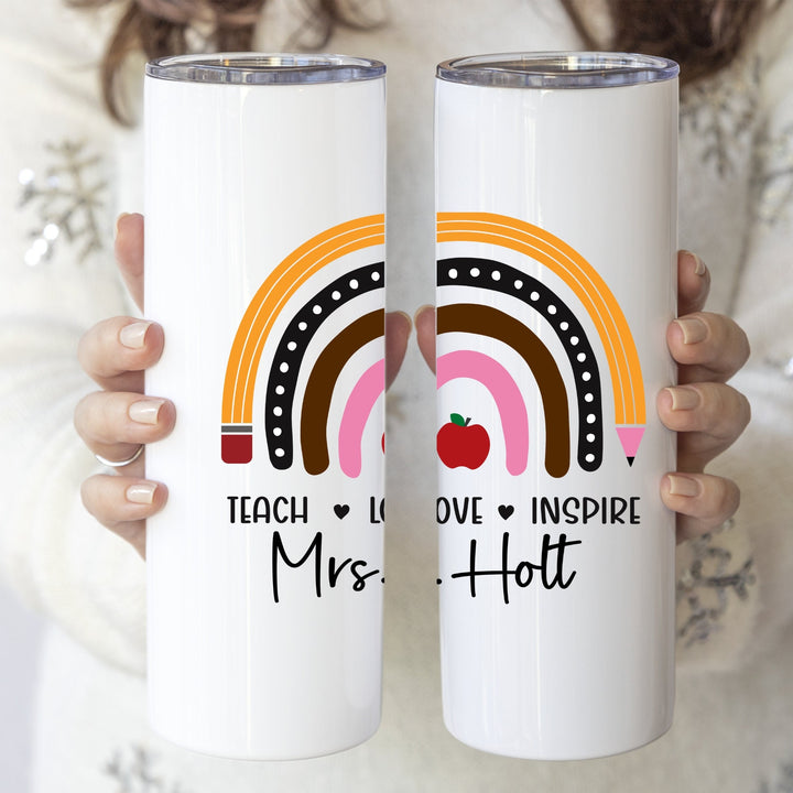 Teacher Gift Tumbler Custom Name Rainbow Stainless Cup