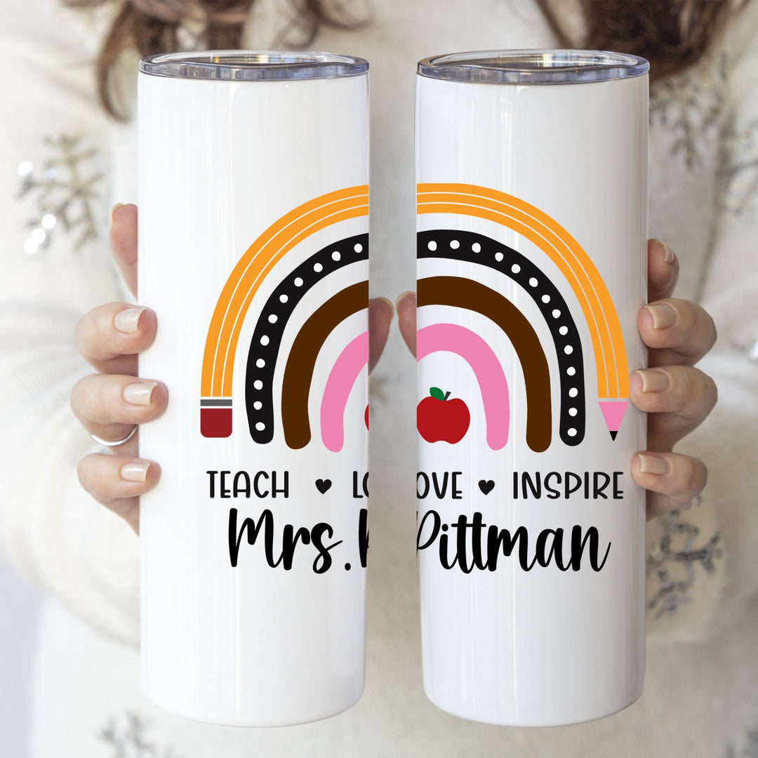 Teacher Gift Tumbler Custom Name Rainbow Stainless Cup