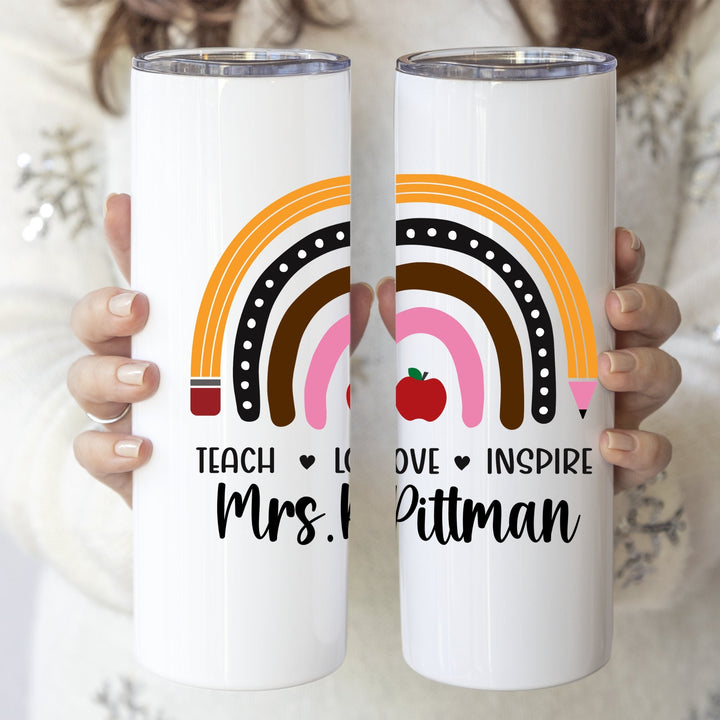 Teacher Gift Tumbler Custom Name Rainbow Stainless Cup