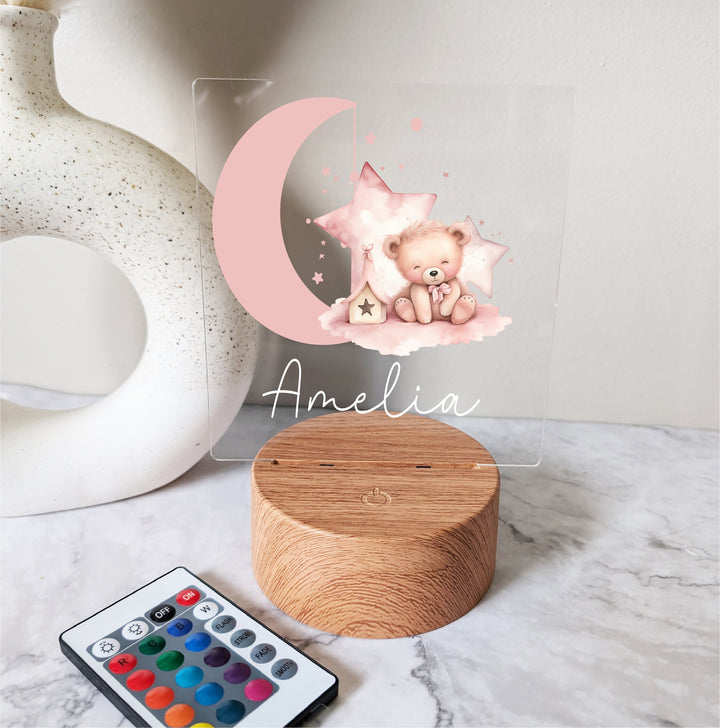 Personalized pink bear kids room decor Custom name led light Baby girl Gifts Nursery Decor Birthday Gift For Toddler with name light