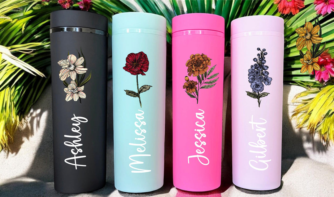 Custom Birth Month Flower Tumbler with name - special gift for her