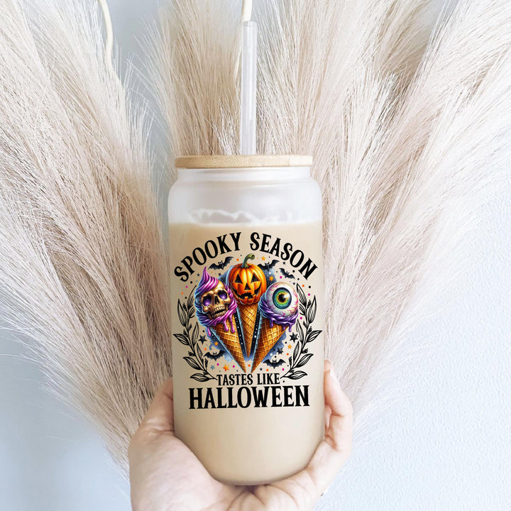 Spooky Season Halloween Iced Coffee Glass Cup with Lid