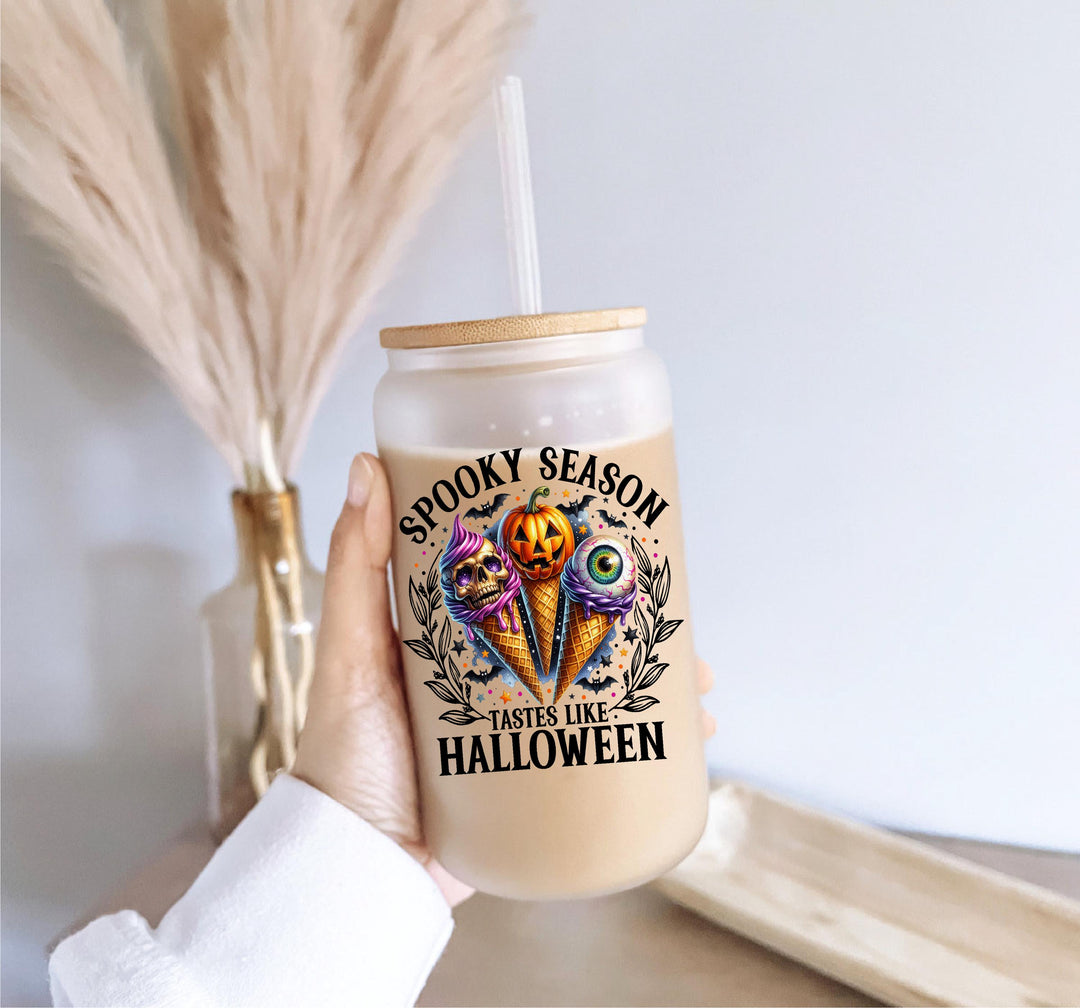 Spooky Season Halloween Iced Coffee Glass Cup with Lid