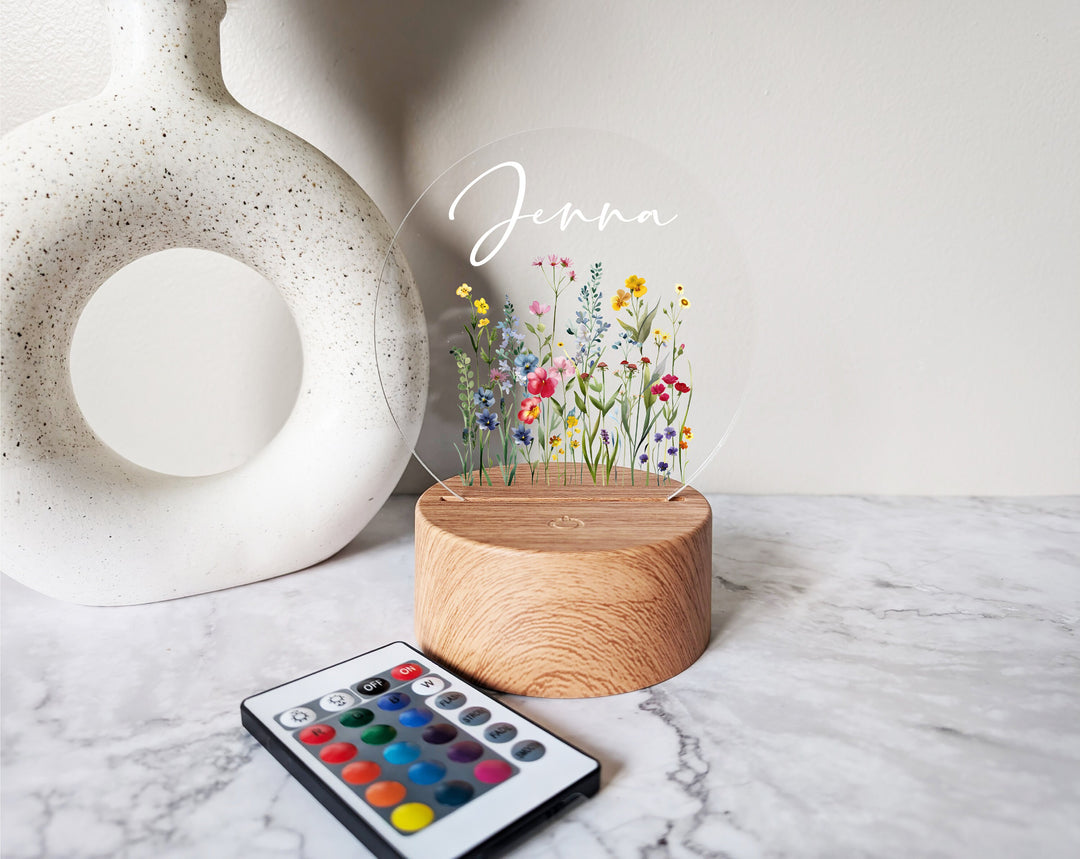 Personalized Floral Kids Night Light Custom Boho LED Decor