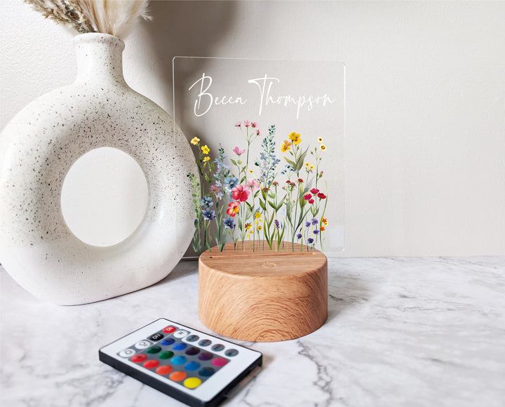Personalized Floral Kids Night Light Custom Boho LED Decor