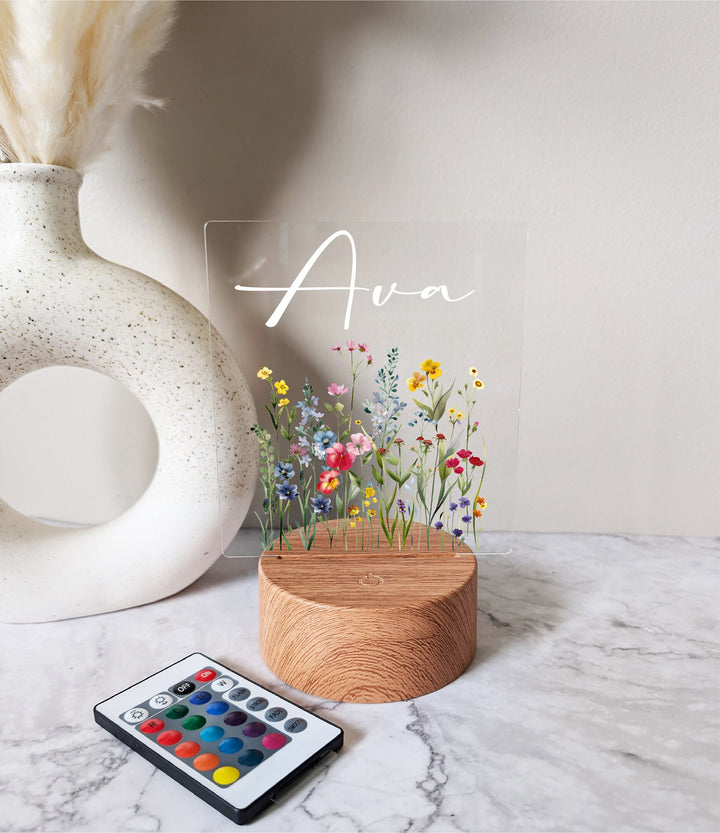 Personalized Floral Kids Night Light Custom Boho LED Decor
