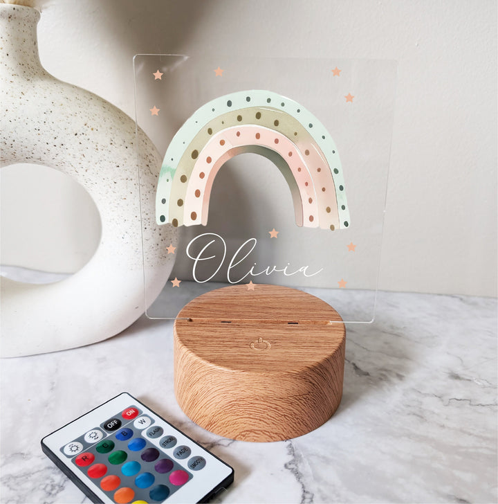 Personalized Rainbow LED Night Light 🌈 | Custom Name Acrylic Light with Stand 💡 Perfect Nursery Room Décor & Gift for Kids! 🎁