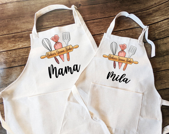 Bakers gonna Bake Personalized kids apron Baker gift apron Customized name apron with pocket Kitchen linen apron Mom Apron from daughter