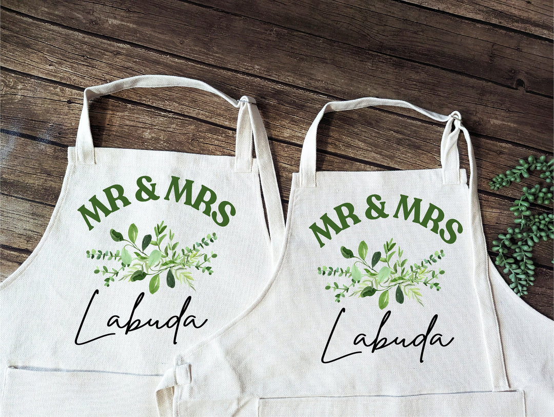 Custom Couple Matching Aprons, Wedding Gift Set