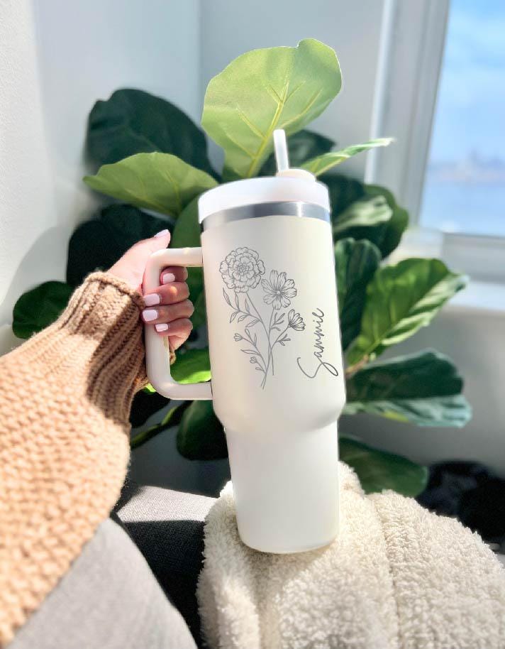 Custom Birth Flower Gift 40 Oz Cup Personalized Tumbler