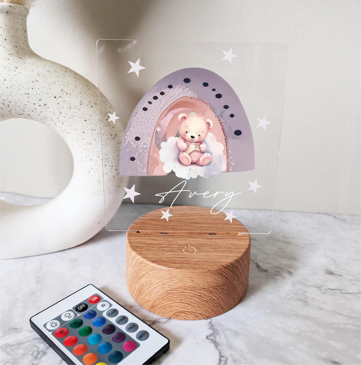 Personalized Teddy Bear LED Night Light 🧸 | Custom Name Acrylic Light with Stand 💡 Perfect Nursery Room Décor & Gift for Kids! 🎁