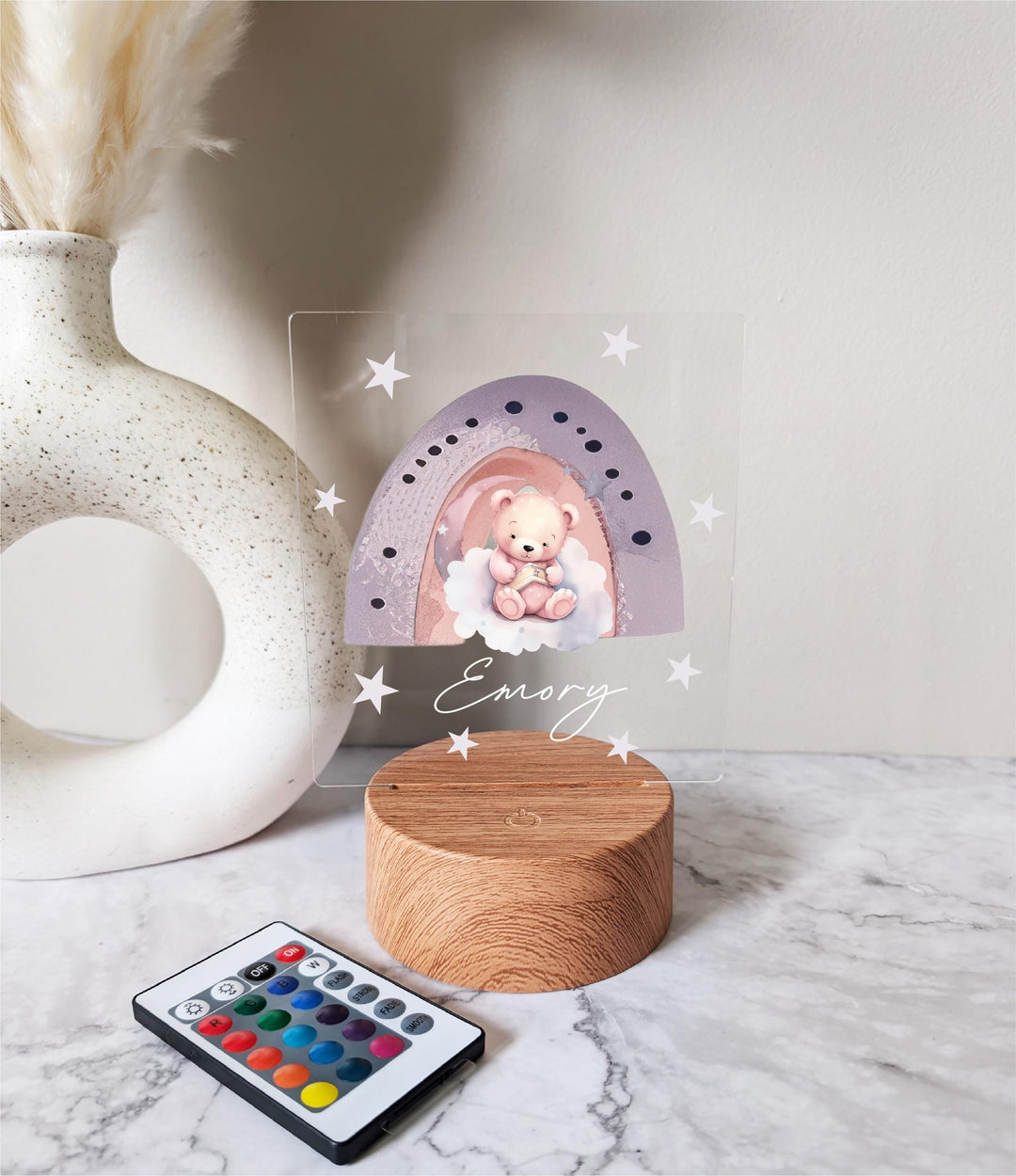 Personalized Teddy Bear LED Night Light 🧸 | Custom Name Acrylic Light with Stand 💡 Perfect Nursery Room Décor & Gift for Kids! 🎁