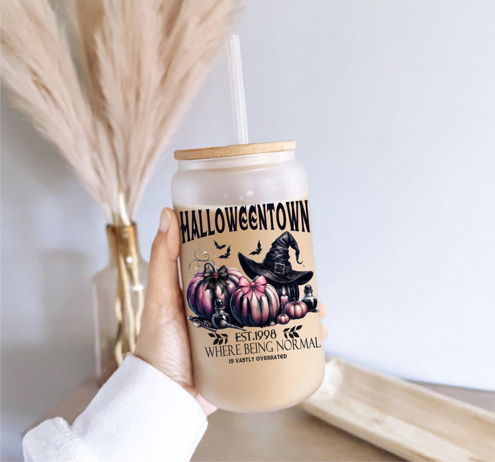 Halloween town ghost Iced coffee Glass cup with lid and straw witch being normal pumpkin Glass Tumbler Cute Ghost Coffee Cup Spooky Season