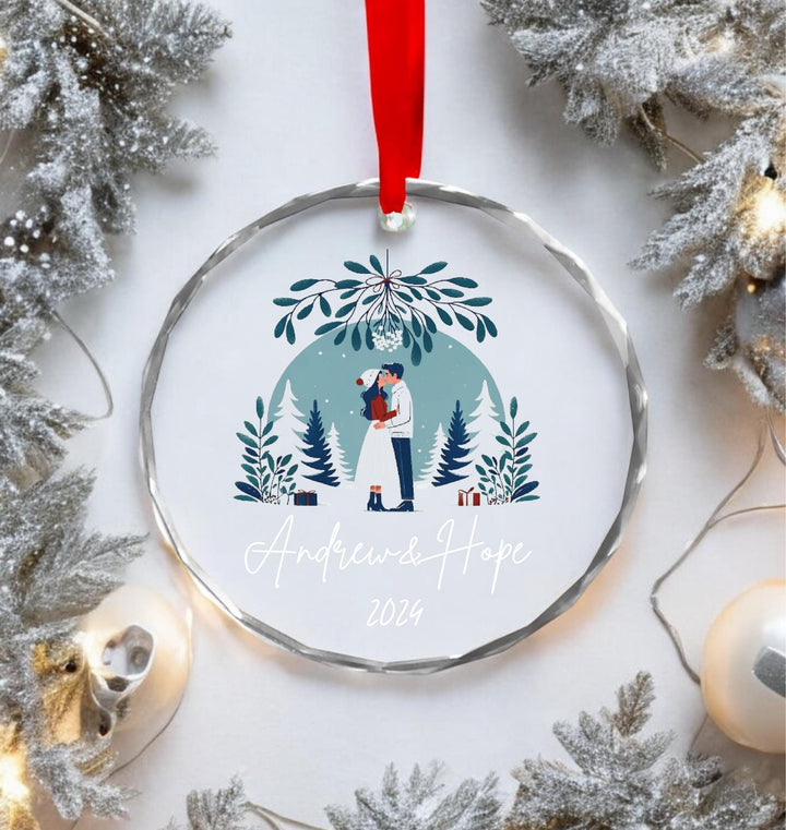 First Christmas Couple Ornament 🎄 | Personalized Glass Ornament 💍 Crystal Gift for Newlyweds & Bridal Showers 🎁 Perfect Holiday Keepsake!