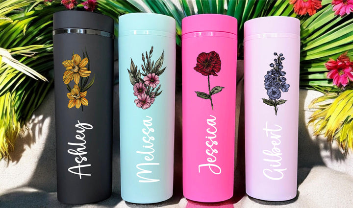 Custom Birth Month Flower Tumbler with name - special gift for her