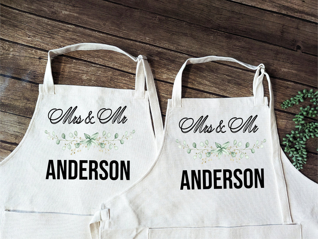 Mrs Anniversary Gift Apron Mr Personalized Couple Matching Apron