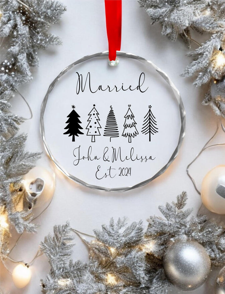 Personalized married Couple Christmas glass ornament Gift for couple Crystal ornament gift for newly weds Daughter in law gift Ornament