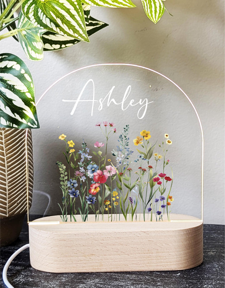 Personalized Floral kids Night light with name room decor Custom baby gift Acrylic light Baby Boy Gifts Nursery Decor Birthday Gift