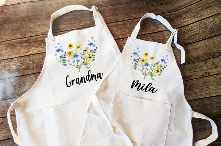 Floral apron for women Linen Apron kids Custom cooking baking Mommy and me&nbsp;Matching&nbsp;apron&nbsp;Kids Birthday gift aprons Party favor birthday