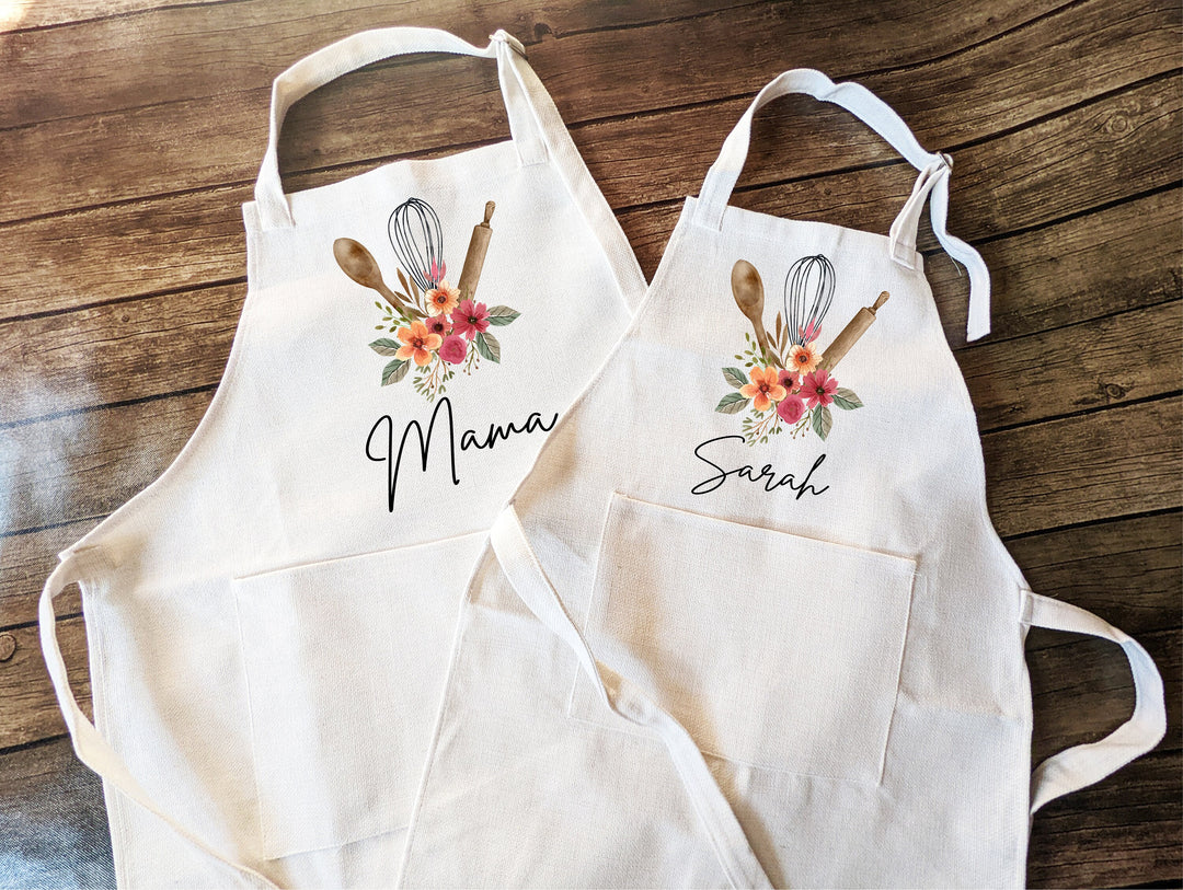 Personalized Floral Linen Apron: Kitchen utensil baker gift