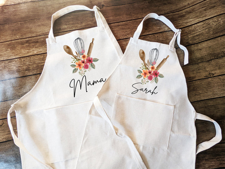 Personalized Floral Linen Apron: Kitchen utensil baker gift
