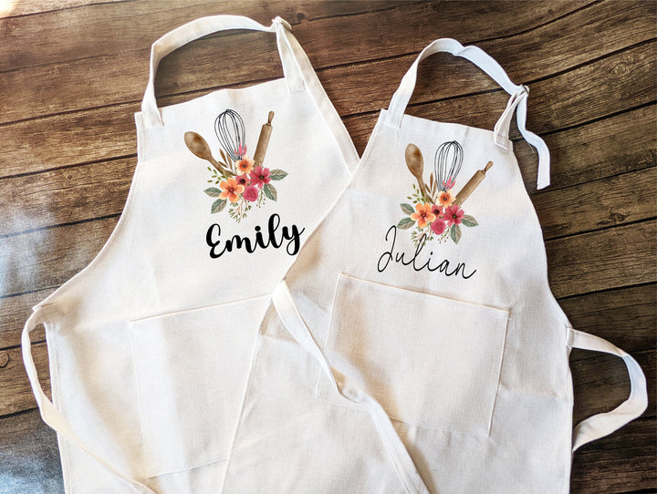 Personalized Floral Linen Apron: Kitchen utensil baker gift