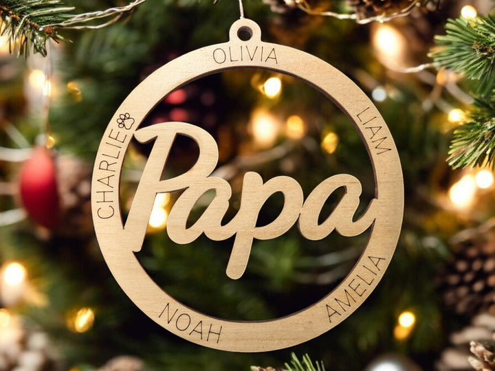 Family Christmas ornament with kids name grandma ornament holiday ornament papa personalized wood ornament