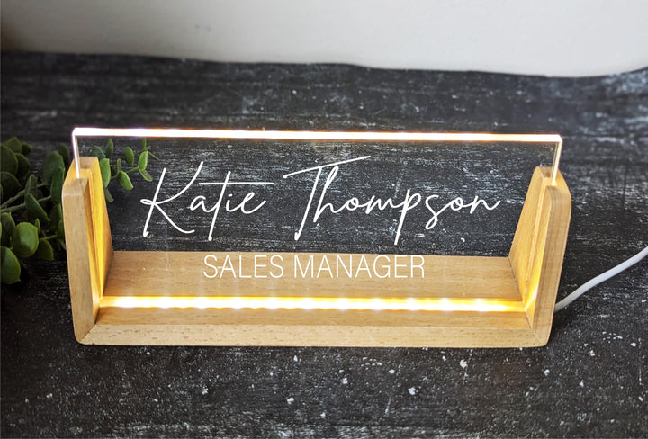 Personalized Desk Name Plaque with Wooden Base and light Custom&nbsp;Office Light Decor Boss Gift Employee Gift Coworker gift Office decor