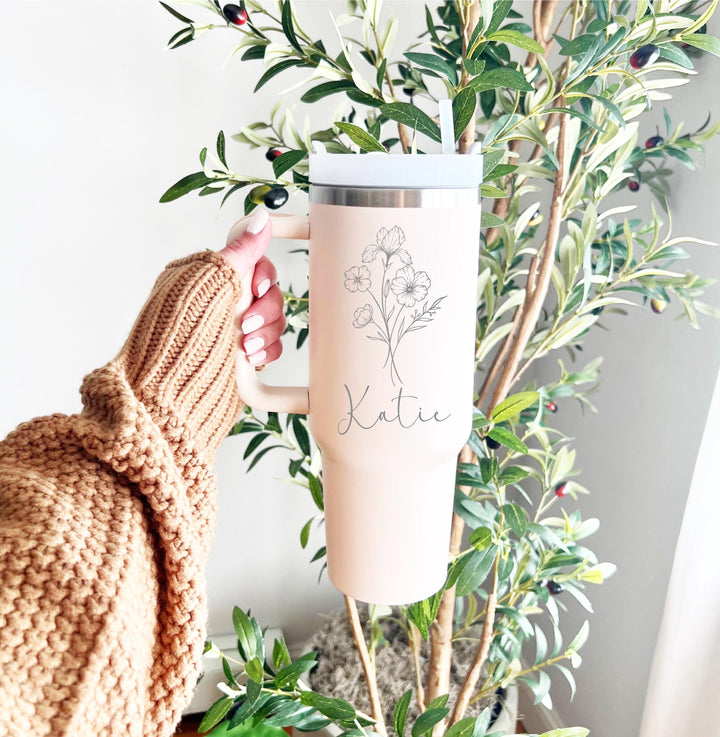 Birth Flower Christmas Gift Personalized Birthday Tumbler