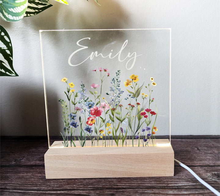 Personalized Floral Kids Room Decor | Custom Name LED Night Light